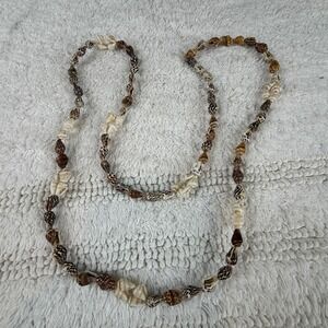 Natural Cone Shell Necklace Long Strand Brown Cream Boho Beachy Vintage